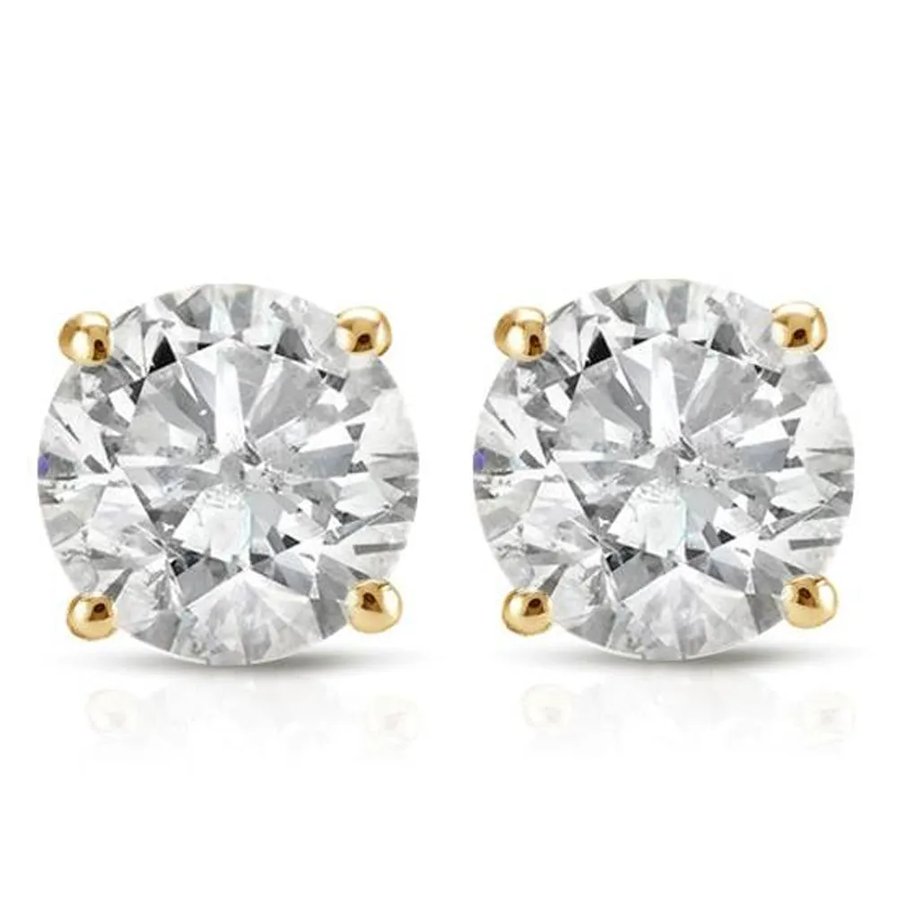 1 1/2 Cttw Yellow Gold Round Cut IGI Certified Diamond Studs Earrings Screw Back