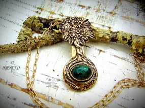 1193# Tree of Life Pendant With Emerald Stone Bronze Necklace