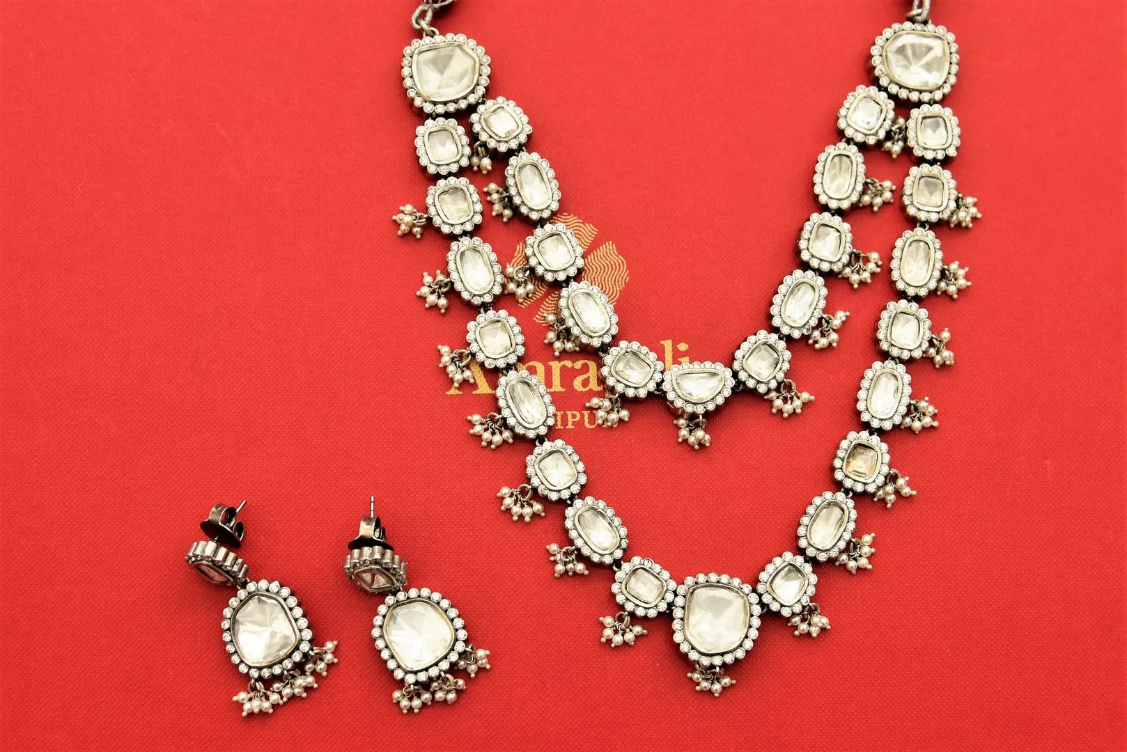 21A055 Kundan Polki Layered Necklace Set