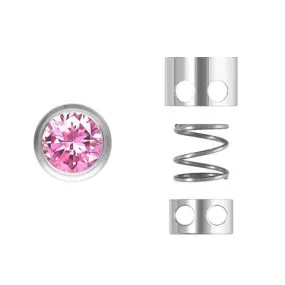 .925 Sterling Silver 2 Hole CZ Button Slider - Pink Topaz