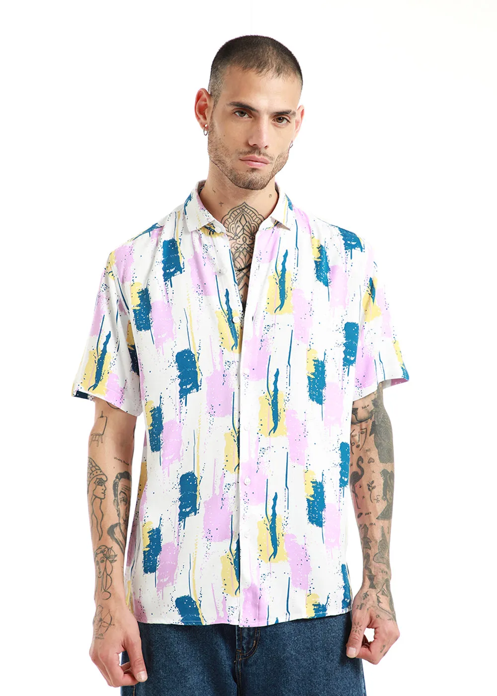 Abstract Pink Print Half Sleeve Shirt