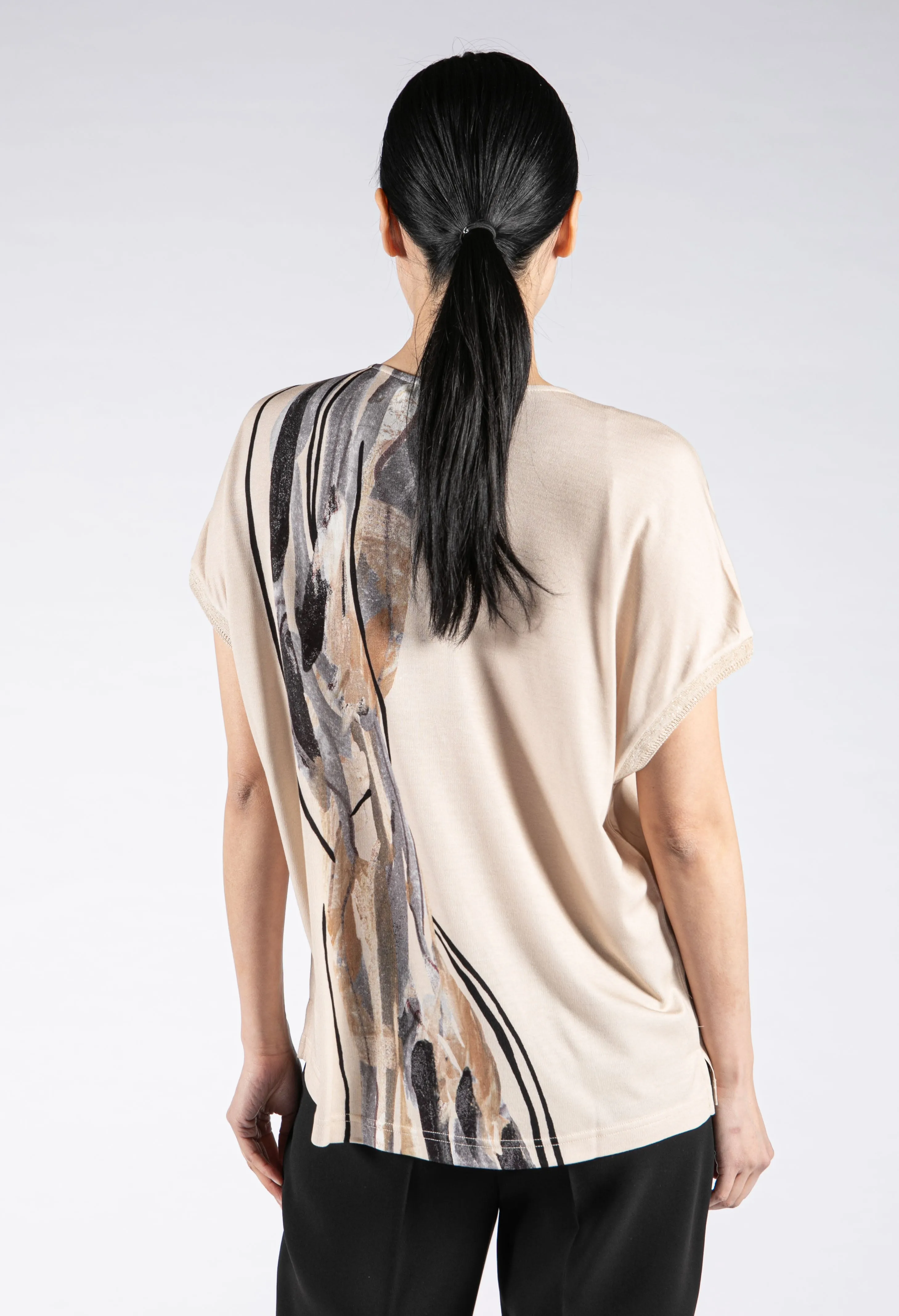 Abstract Print V Neckline Top-2