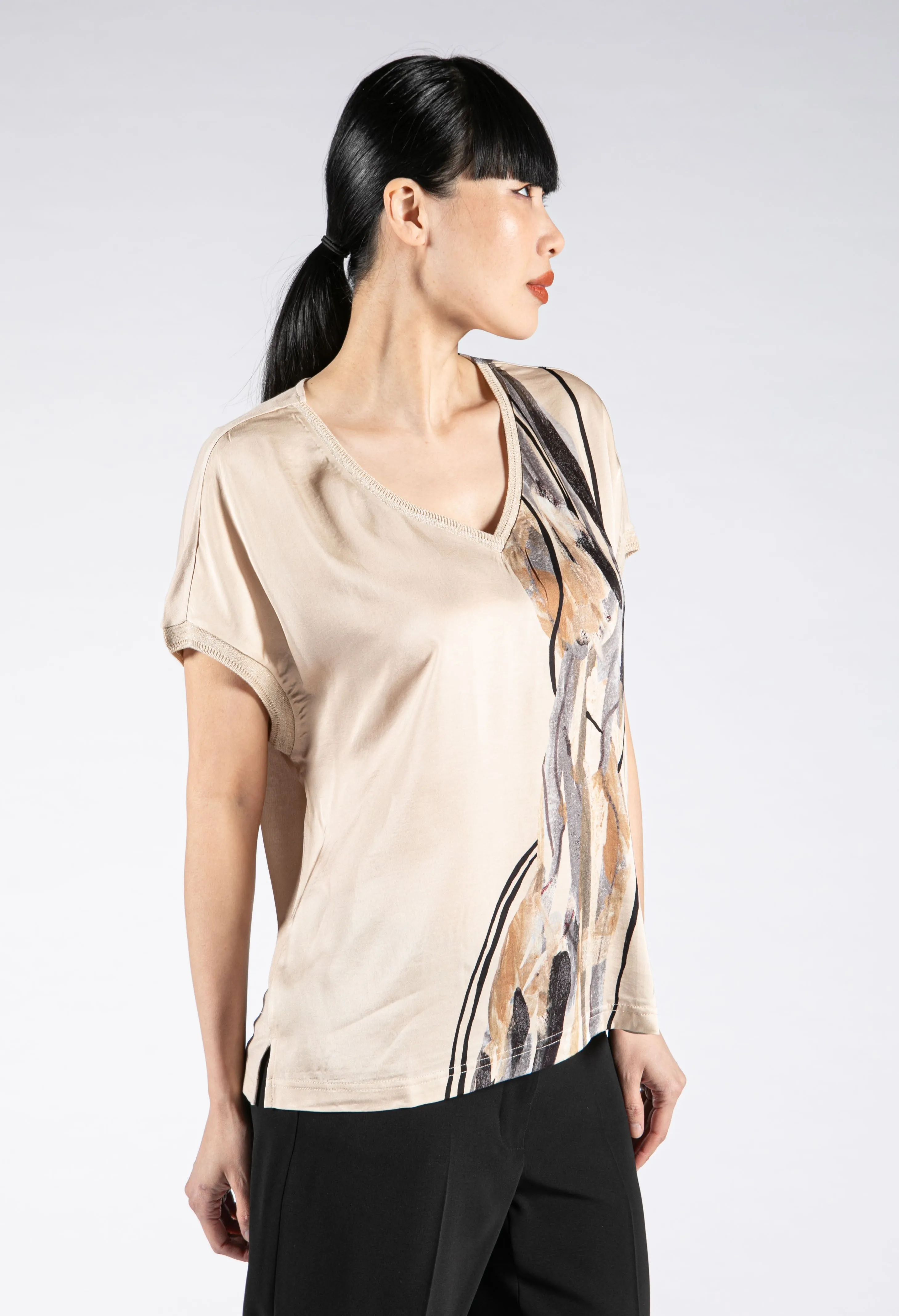 Abstract Print V Neckline Top-2