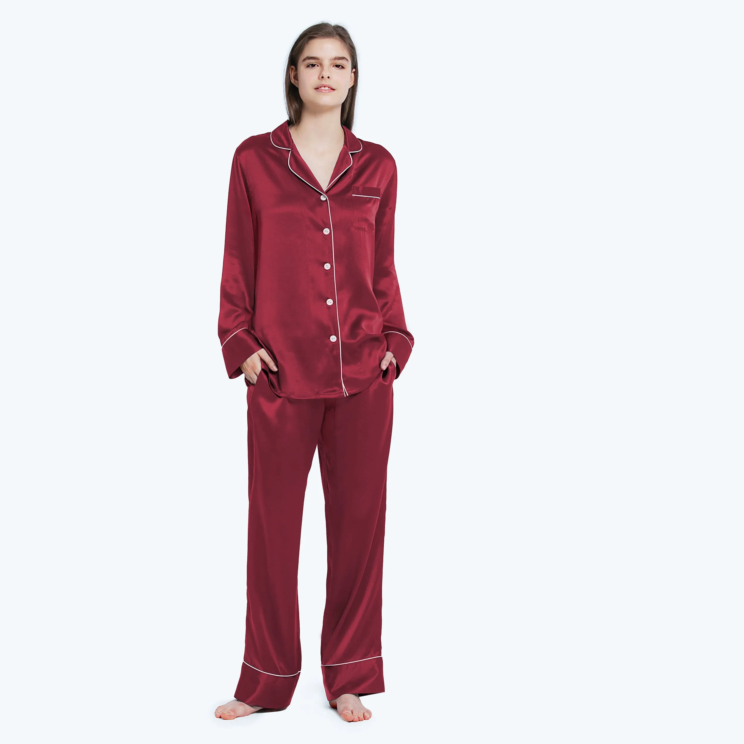 At Home - Piped Silk Pajamas Set for Women