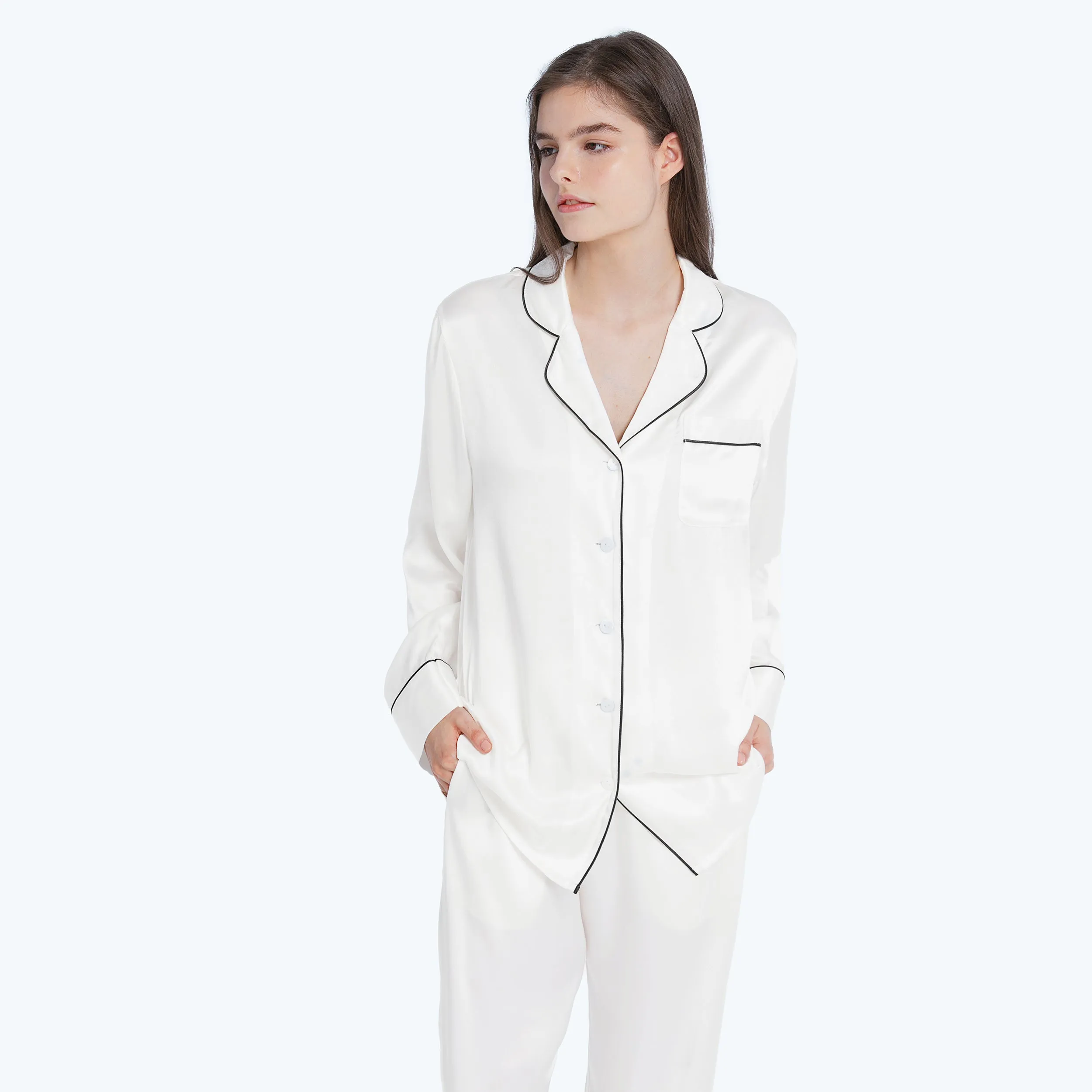 At Home - Piped Silk Pajamas Set for Women