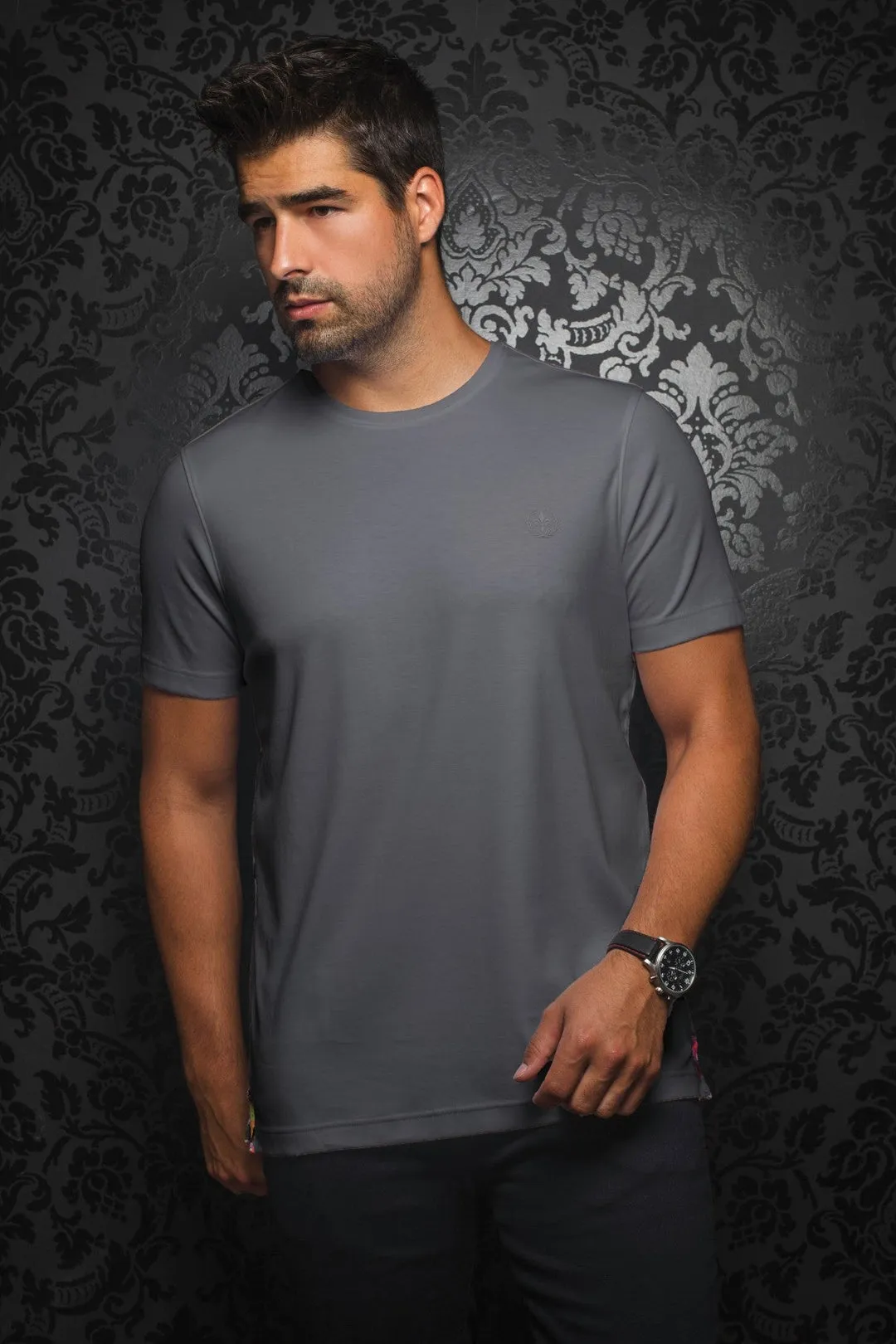 Au Noir Stretch Short-Sleeve Shirt | T-shirt Crew Neck - Michae Med Grey