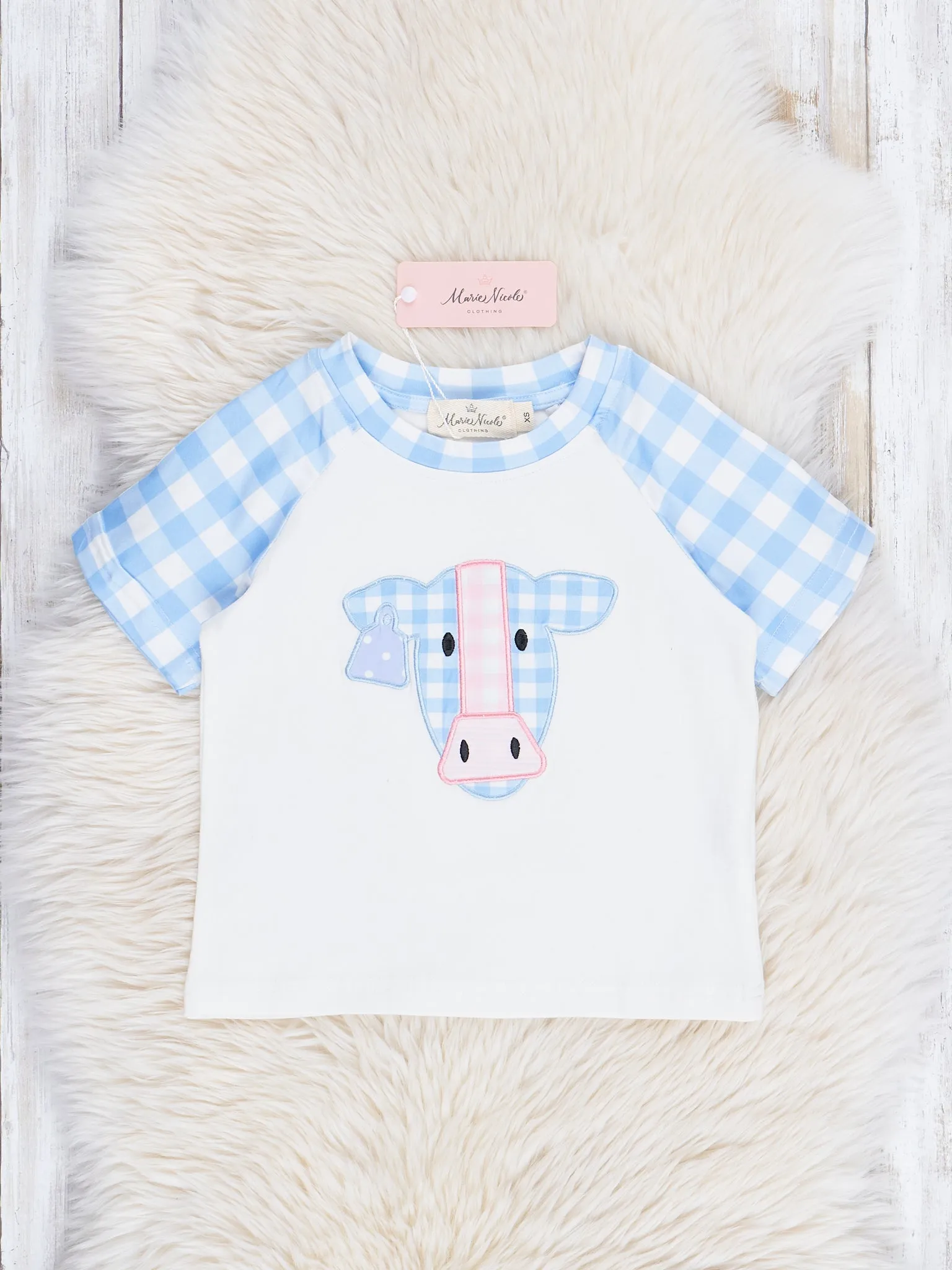 Baby Blue Gingham Cow Raglan Shirt