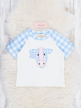 Baby Blue Gingham Cow Raglan Shirt