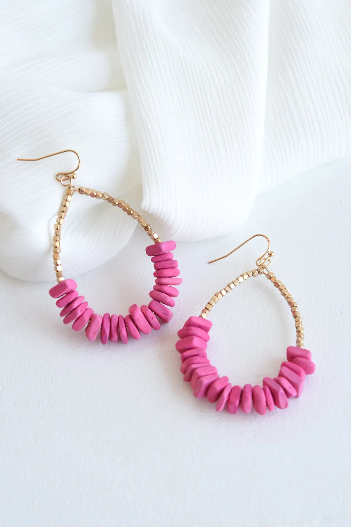 BEADED TEARDROP EARRINGS -PINK