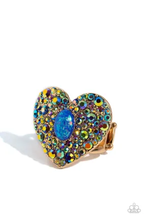 Bejeweled Beau Blue & Iridescent Heart Ring - Paparazzi Accessories