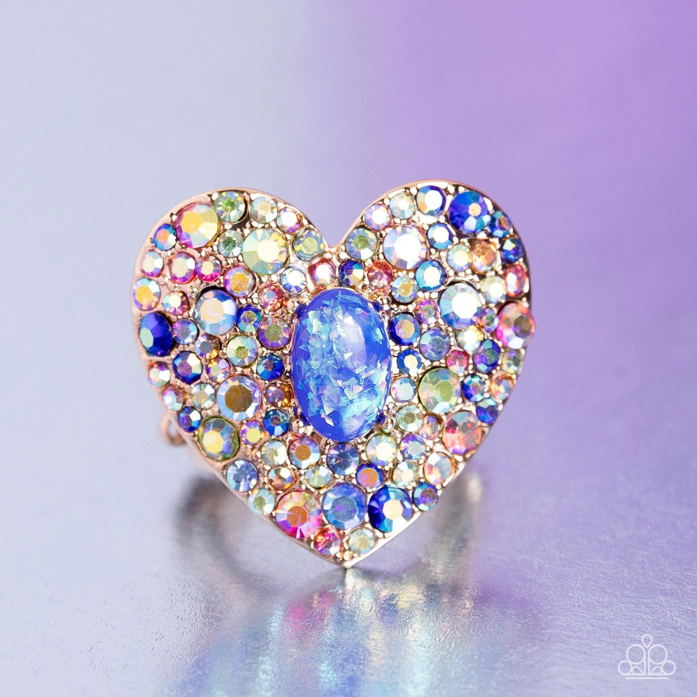 Bejeweled Beau Blue & Iridescent Heart Ring - Paparazzi Accessories