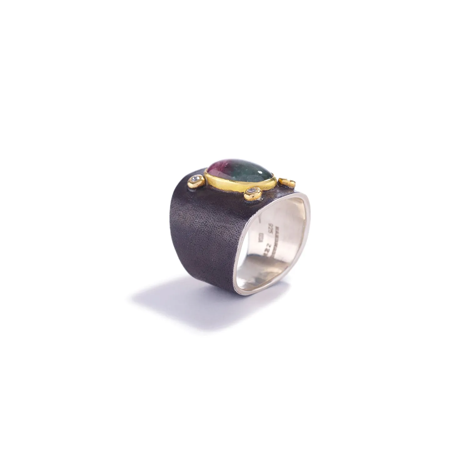 Bicolored Tourmaline Silver and Gold Ring