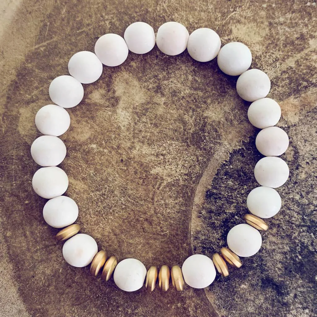 clarity // white jade and plated gold hematite mala bead bracelet