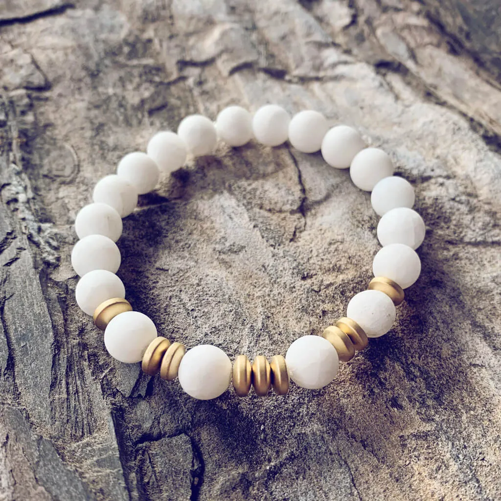 clarity // white jade and plated gold hematite mala bead bracelet