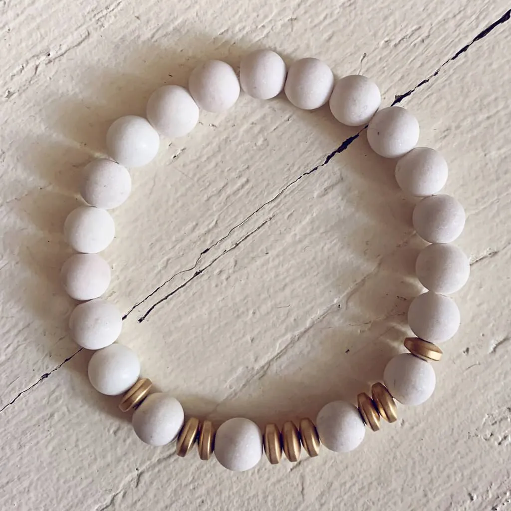 clarity // white jade and plated gold hematite mala bead bracelet