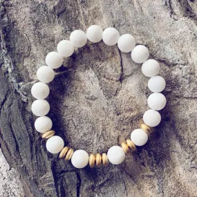 clarity // white jade and plated gold hematite mala bead bracelet