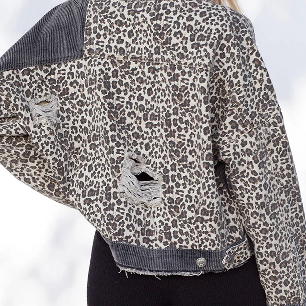 Corduroy Patchwork Leopard Denim Outerwear