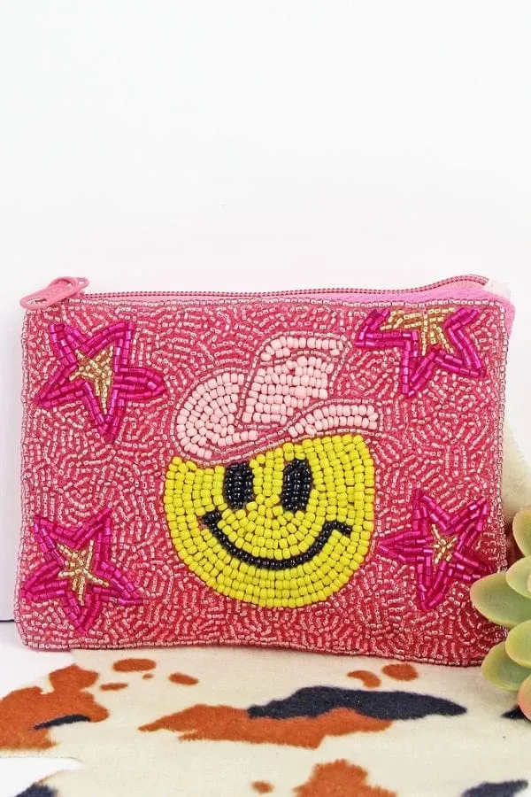 Cowgirl smiley beaded clutch