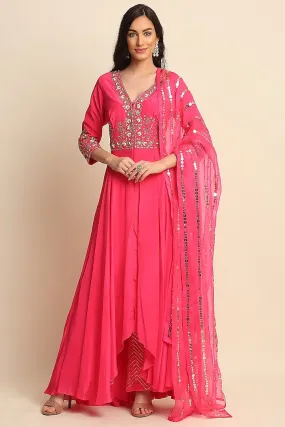 Fuchsia Crepe Anarkali Set