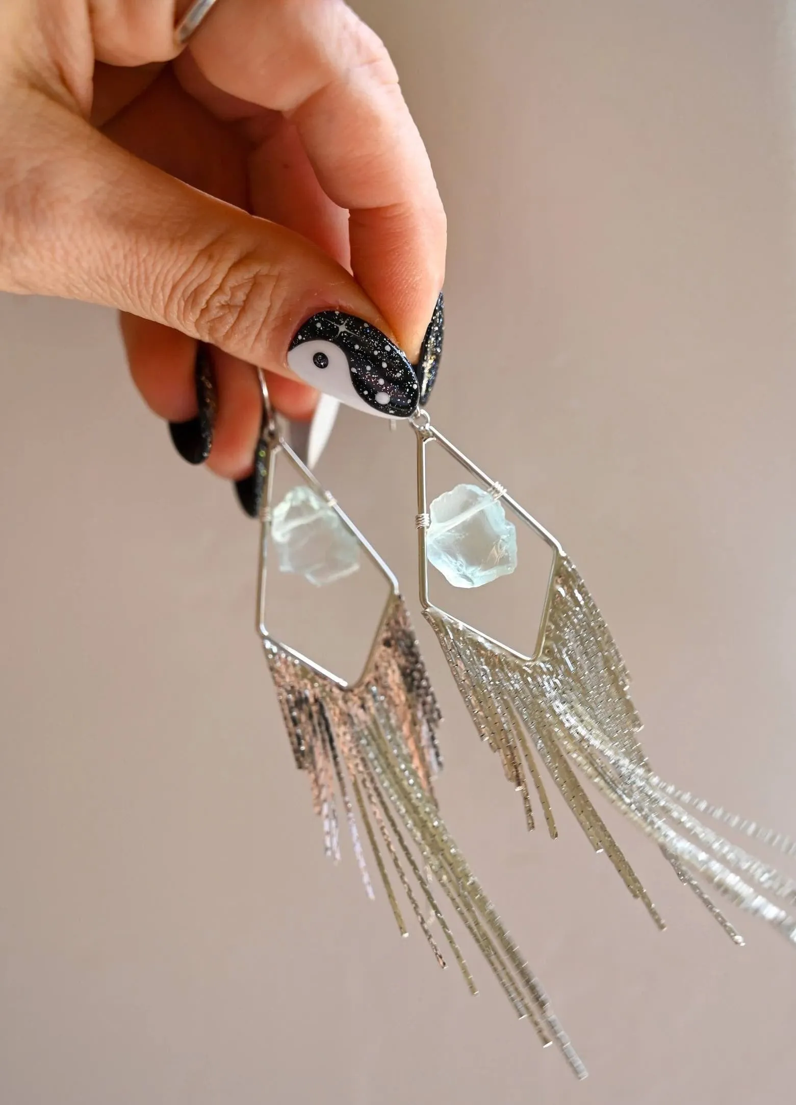 Glow From Within Aquamarine Silver Fringe Earrings