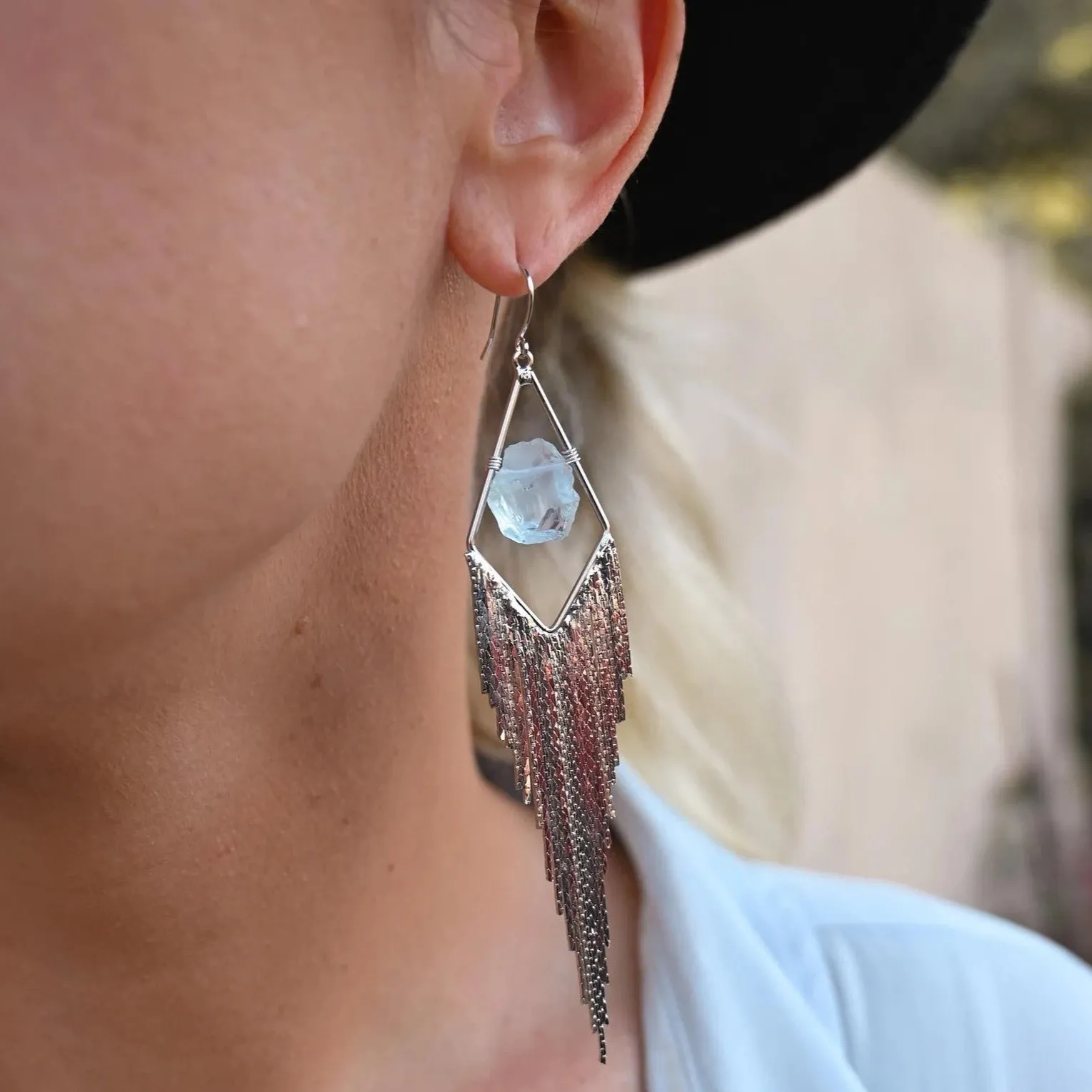 Glow From Within Aquamarine Silver Fringe Earrings