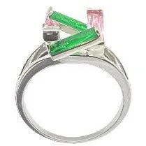 Green Emerald and Pink Sapphire Step Infinity Ring