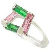 Green Emerald and Pink Sapphire Step Infinity Ring