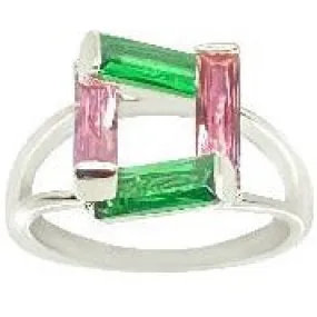 Green Emerald and Pink Sapphire Step Infinity Ring