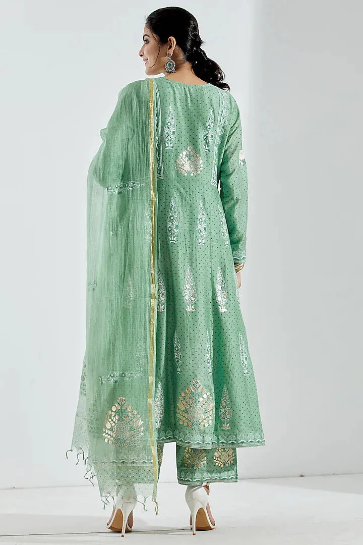 Green Foil Anarkali Set