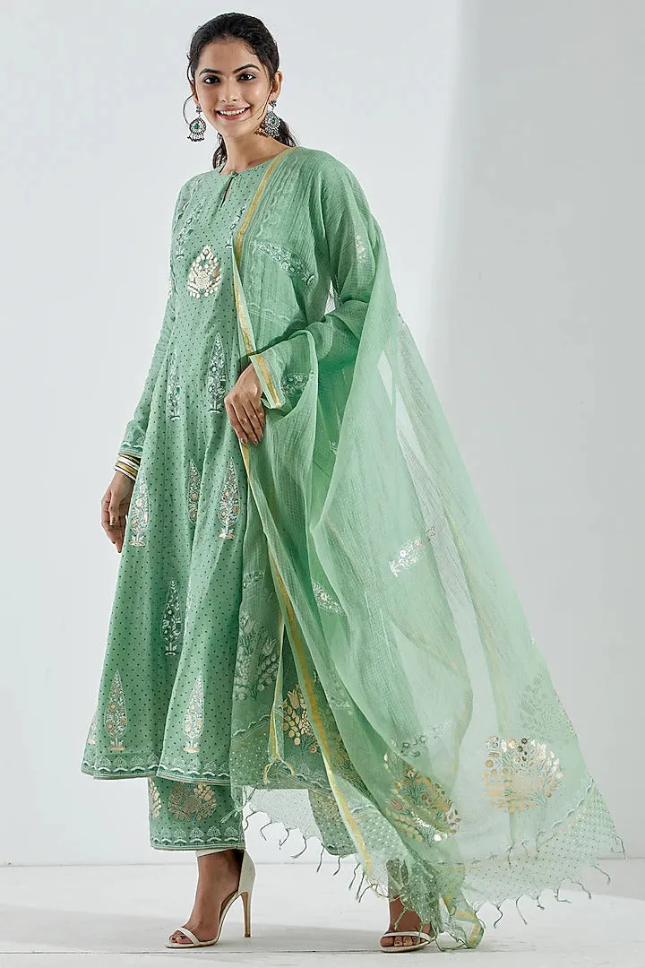 Green Foil Anarkali Set