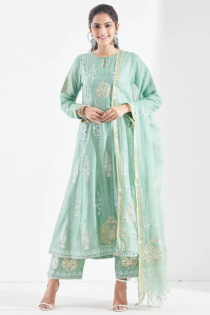 Green Foil Anarkali Set