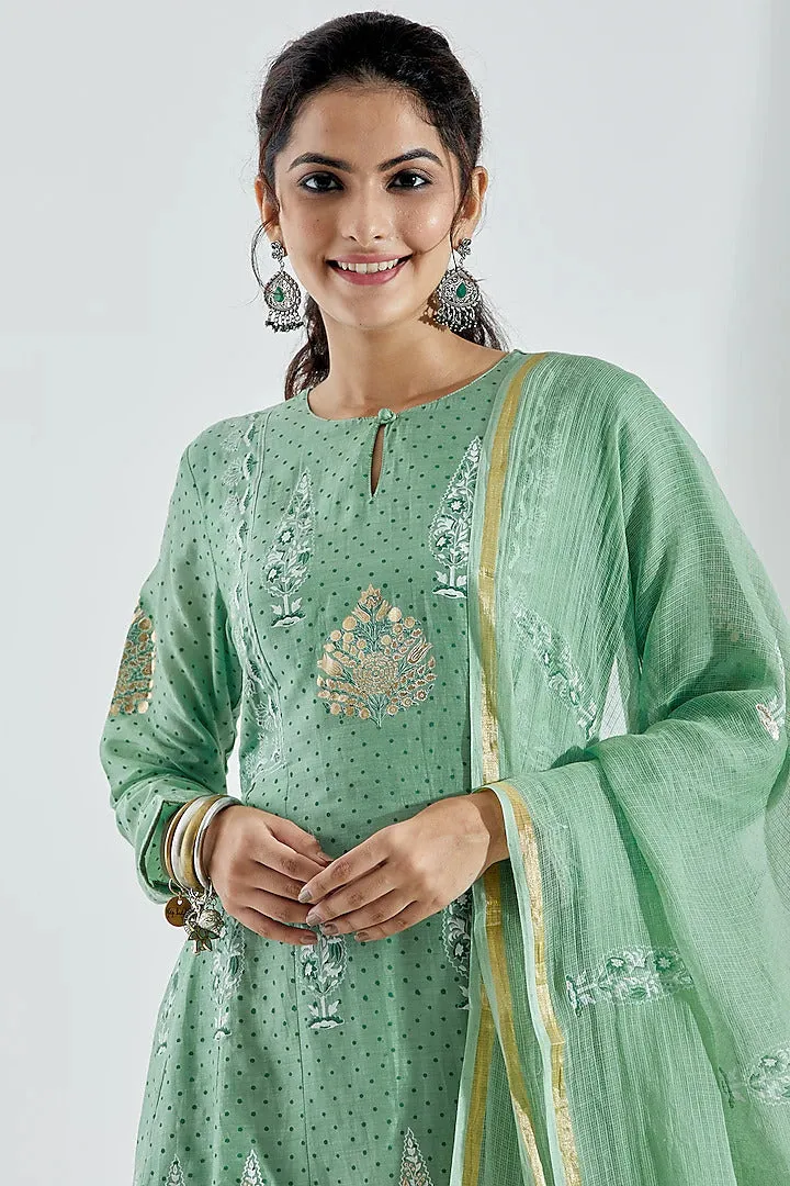 Green Foil Anarkali Set