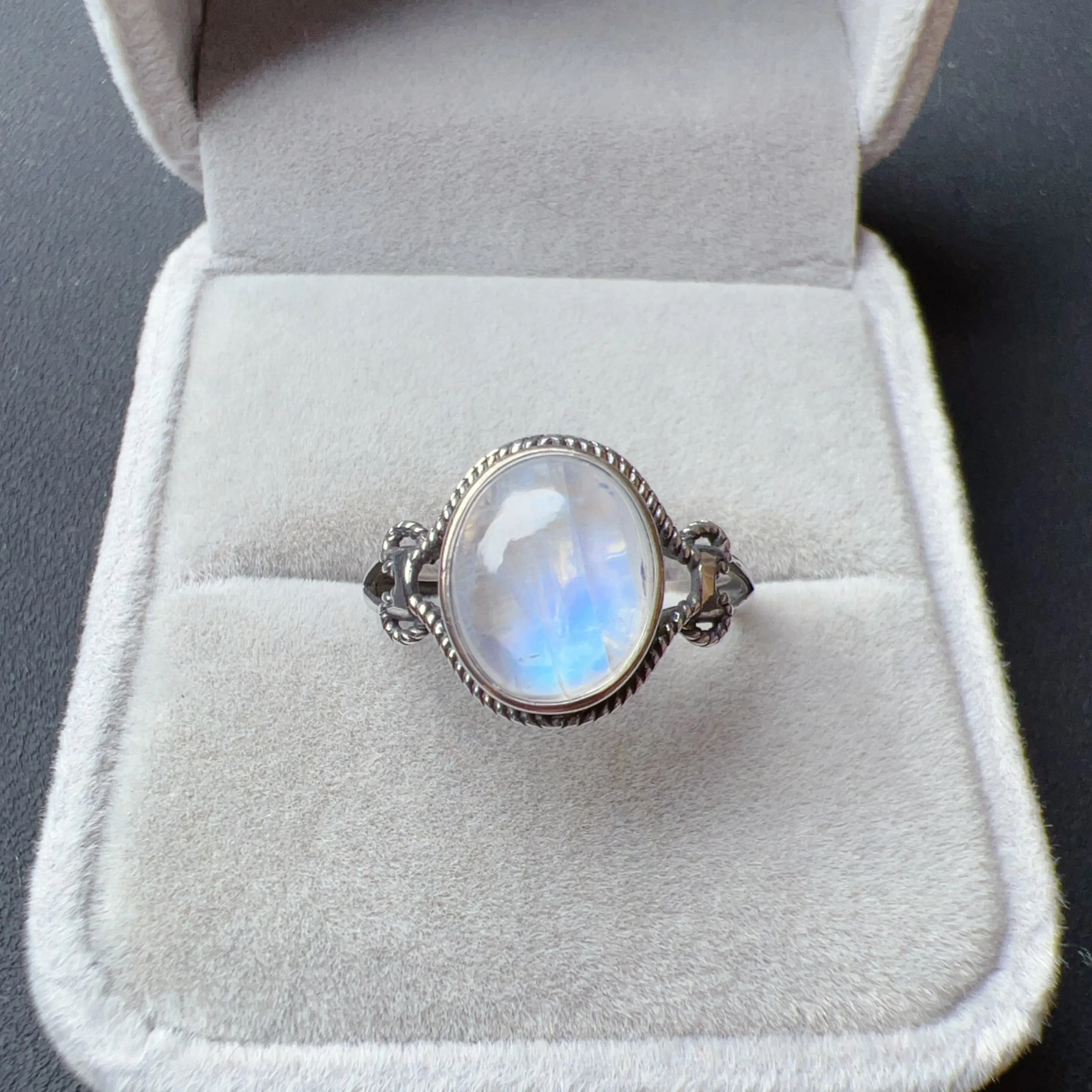 High Quality Blue Moonstone Ring Handmade with 8.3x10mm Cabochon 925 Sterling Silver