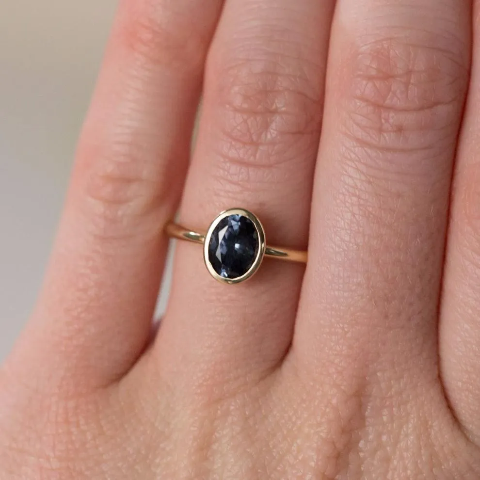 Indigo Blue Spinel Oval Ring - Bezel Set Ring - Spinel Engagement Ring by Anueva Jewelry