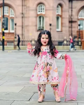 Kids Pink Floral Georgette Digital Print Dhoti Salwar Suit