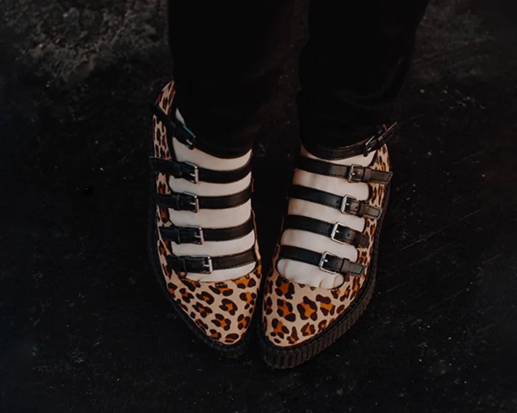 Leopard Faux Suede Multi-Strap Pointed Mary Jane Creeper