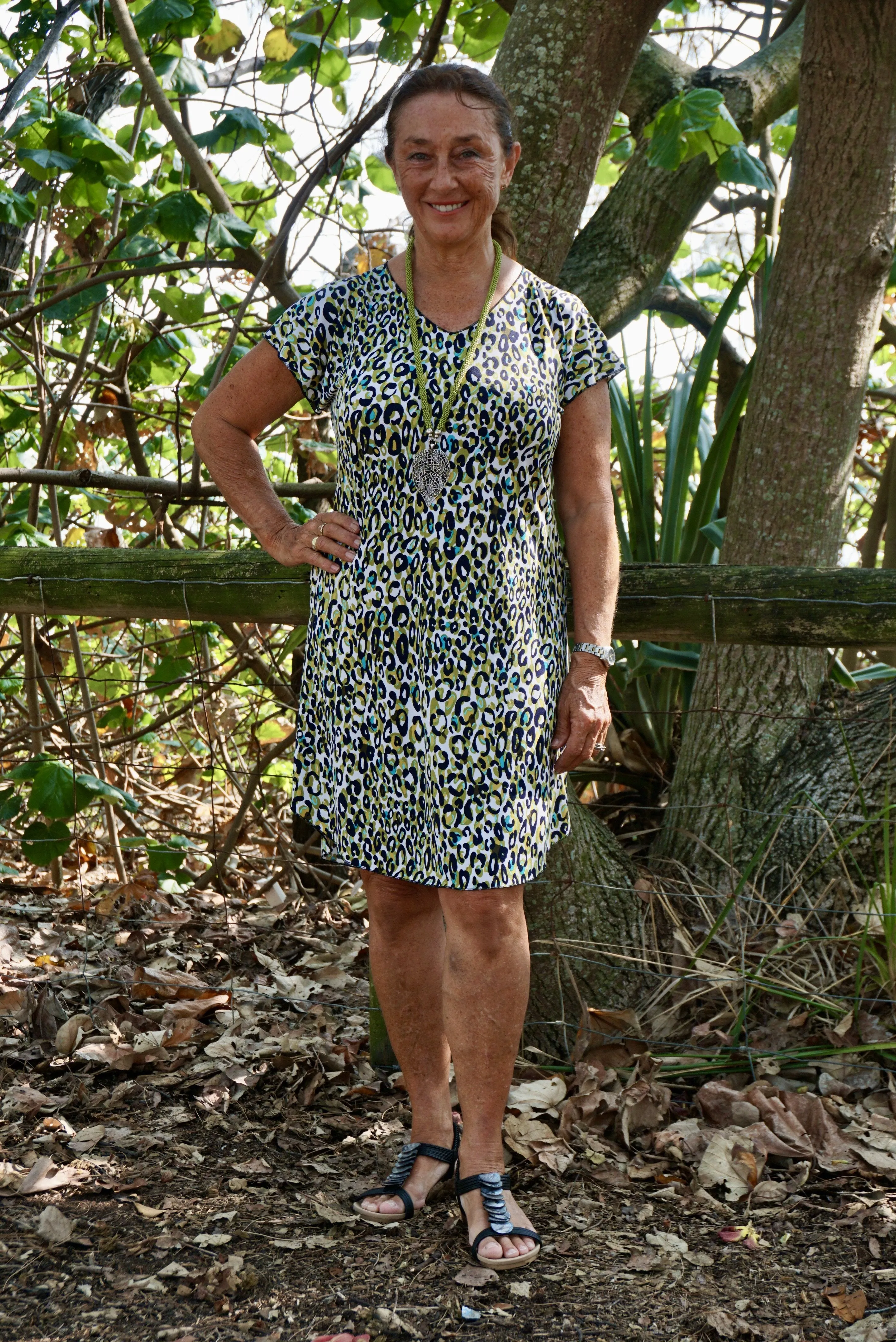 Lime Camo Print Short Sleeve Jersey Shift Dress