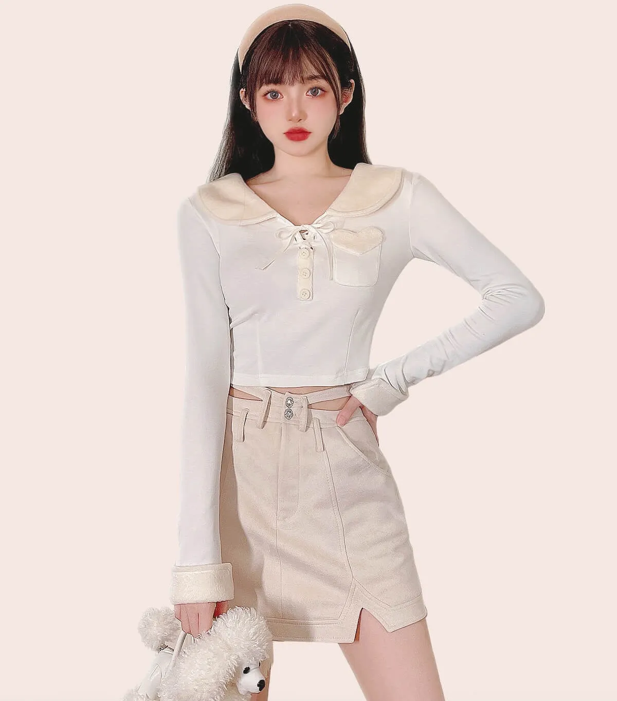 Love stitched knit long sleeve slim inner top by9082