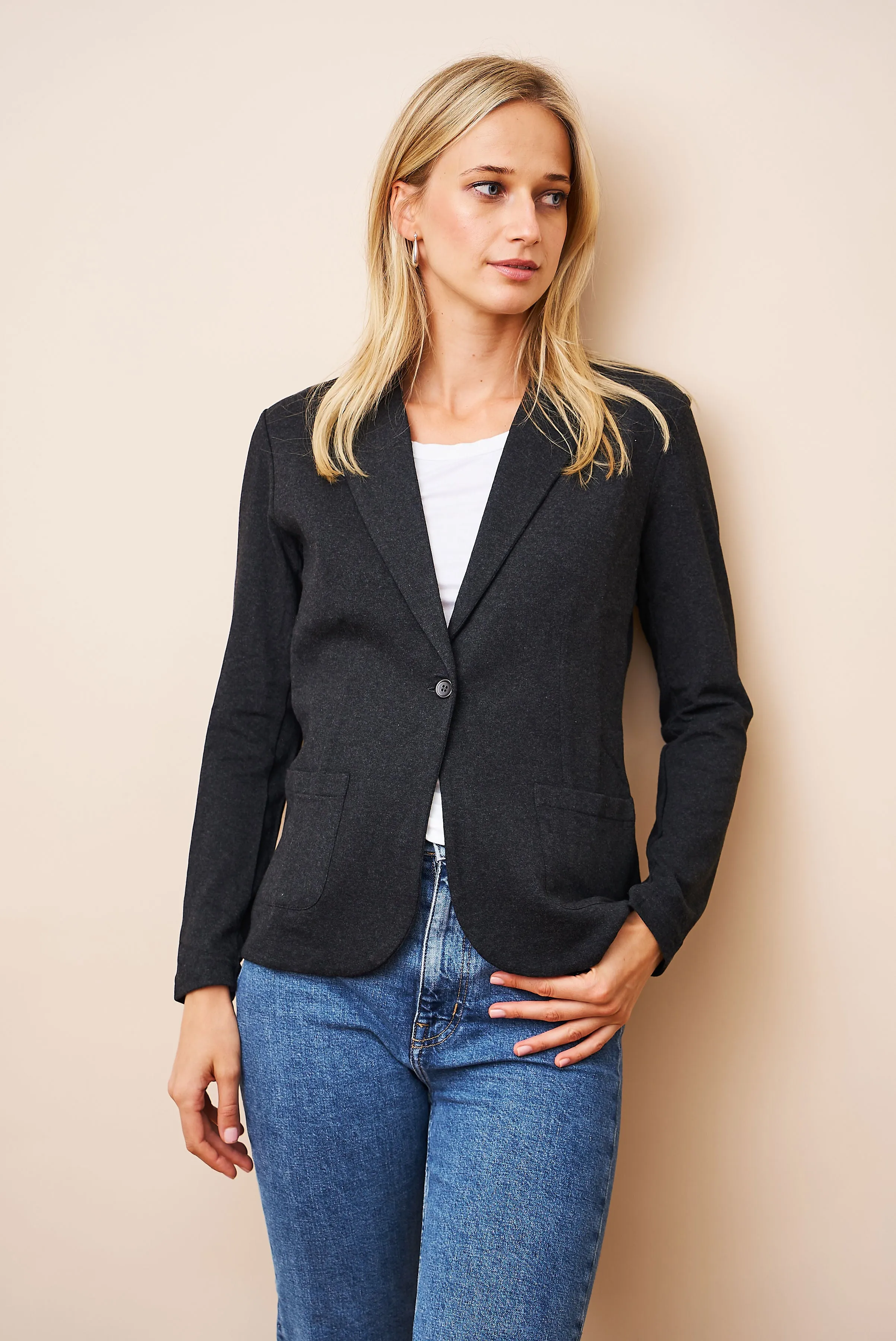 Majestic French Touch One Button Blazer in Anthracite Chine