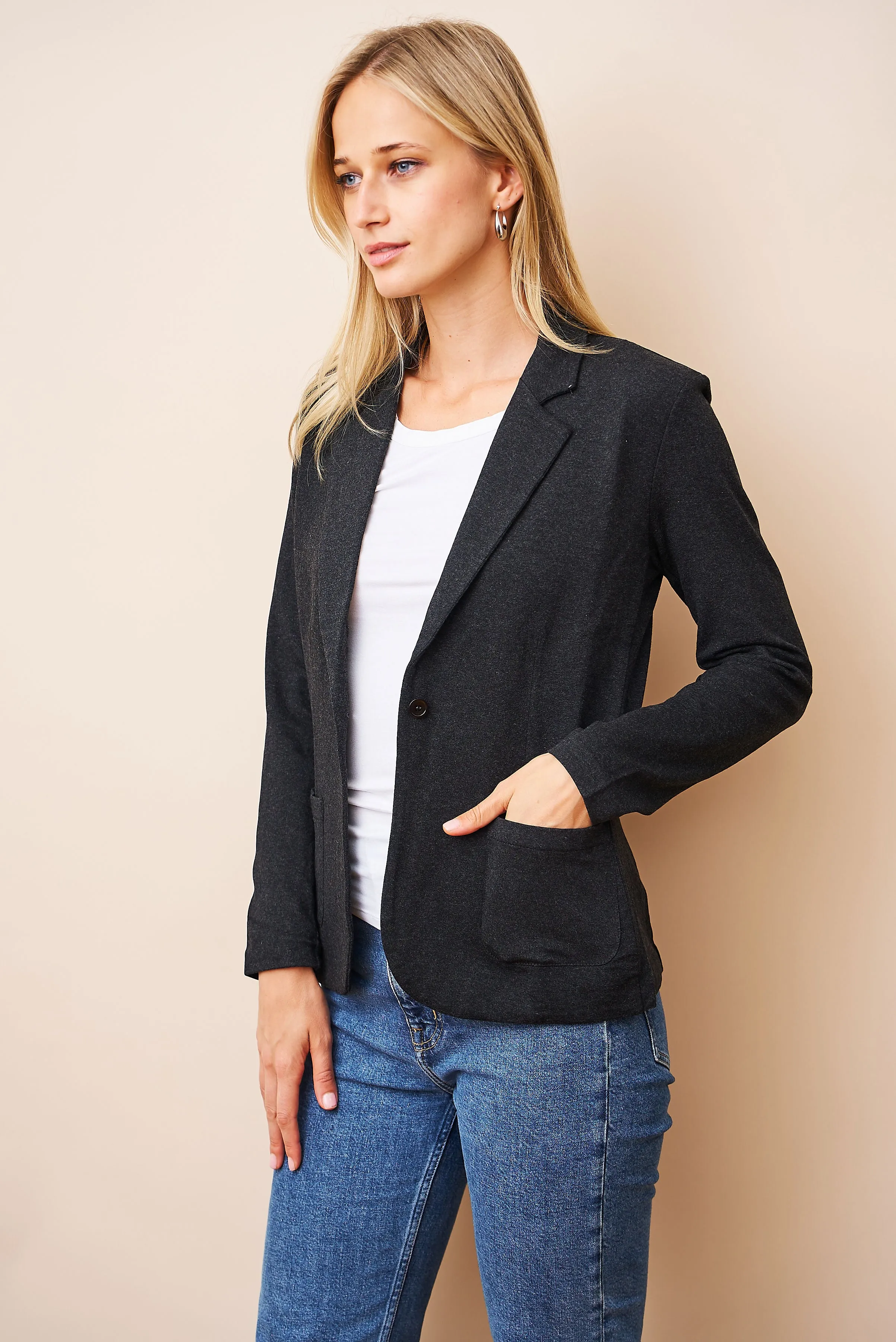 Majestic French Touch One Button Blazer in Anthracite Chine