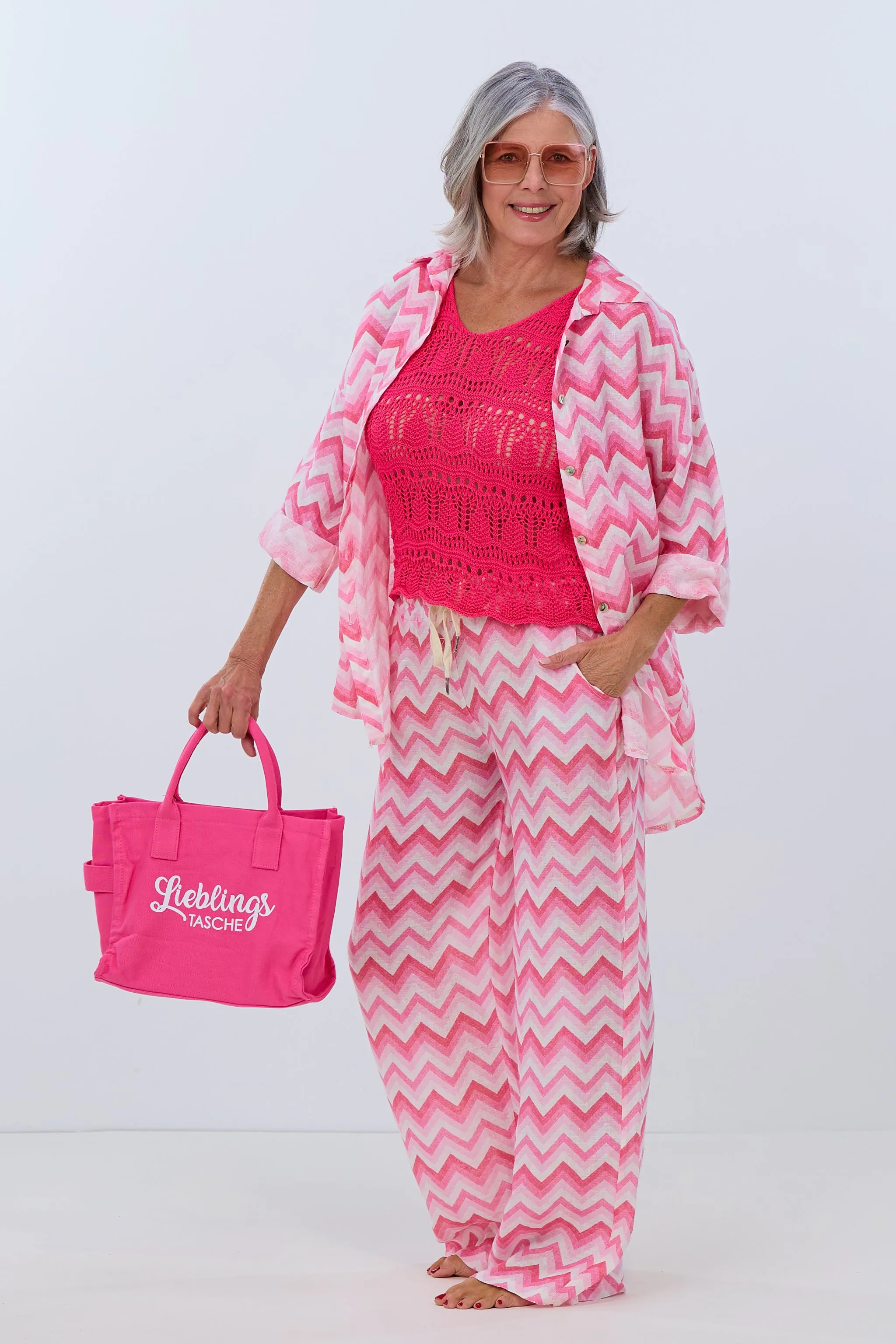 Marlene Leinenhose mit Zickzack-Muster, pink