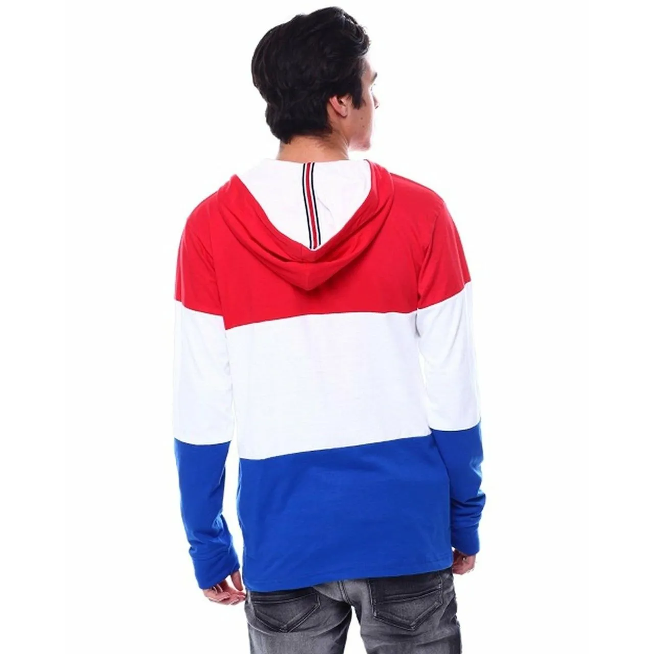 Men's long sleeve colorblock knit hooded top