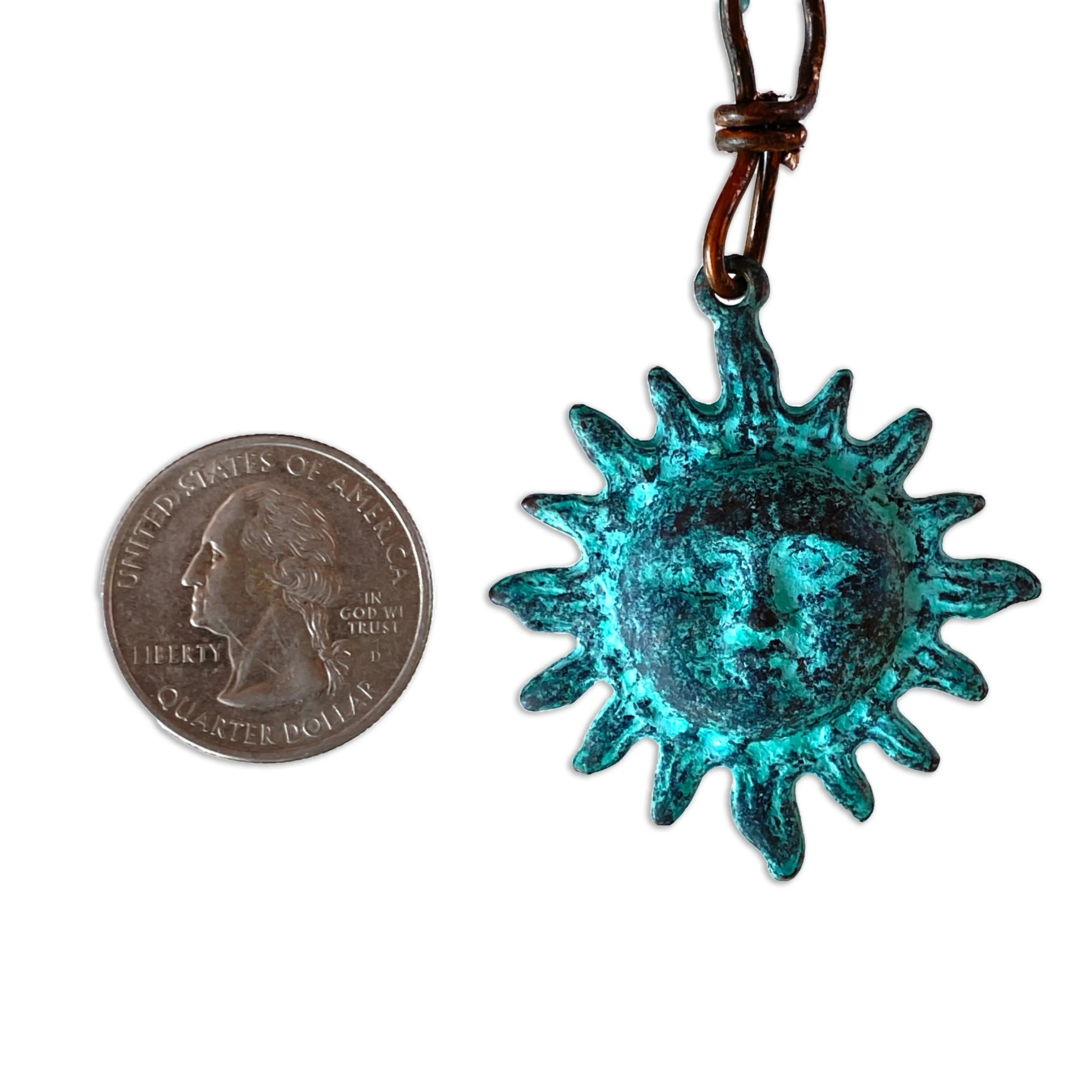 Natural Turquoise gemstone  and copper Sun pendant beaded necklace