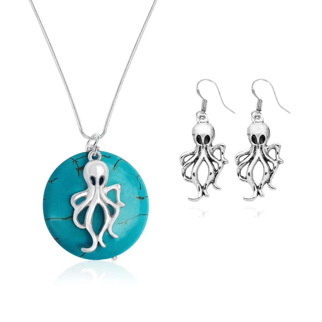 Ocean Inspired Jewelry Set: Octopus Necklace and Octopus Earrings to Symbolize Adaptability