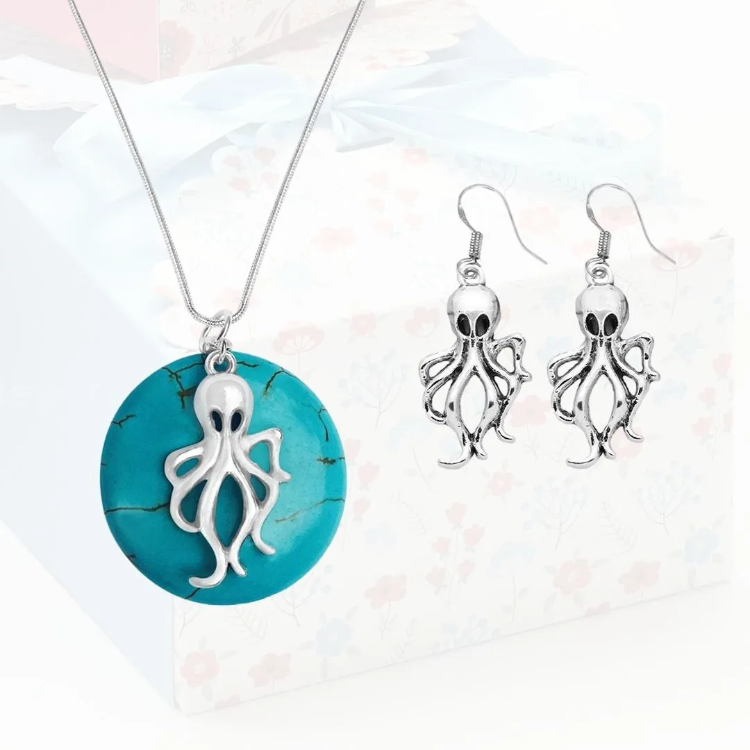 Ocean Inspired Jewelry Set: Octopus Necklace and Octopus Earrings to Symbolize Adaptability