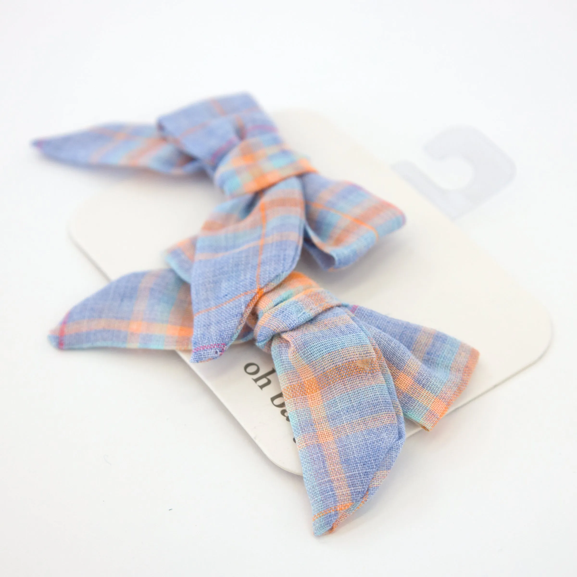 oh baby! Hair Bow Clip - Madras Plaid - Periwinkle