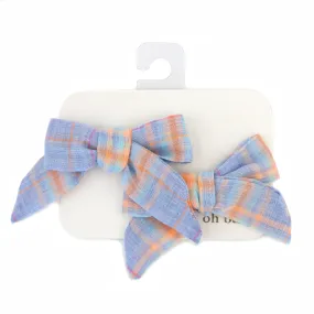 oh baby! Hair Bow Clip - Madras Plaid - Periwinkle