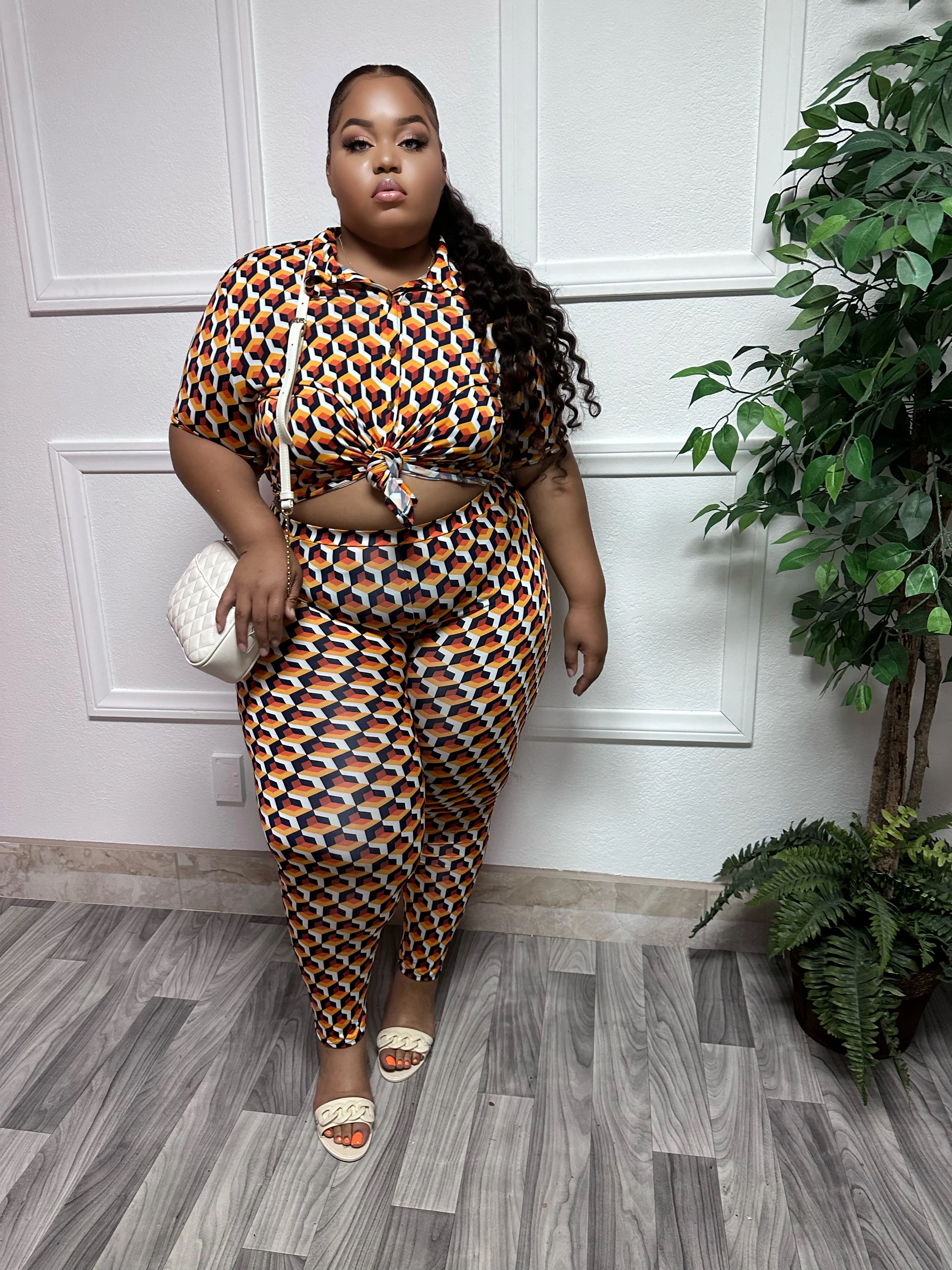 Orange multi color Jodi plus size set