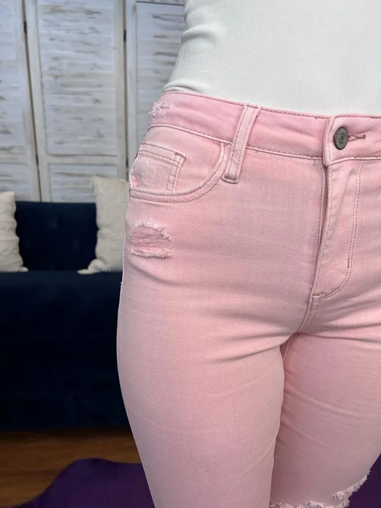 #P516 Falling For You Judy Blue Pink Flare Jeans