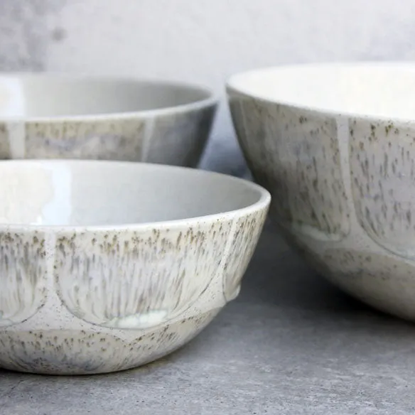 Pasta bowl, Light Stone Grey w/ brush strokes